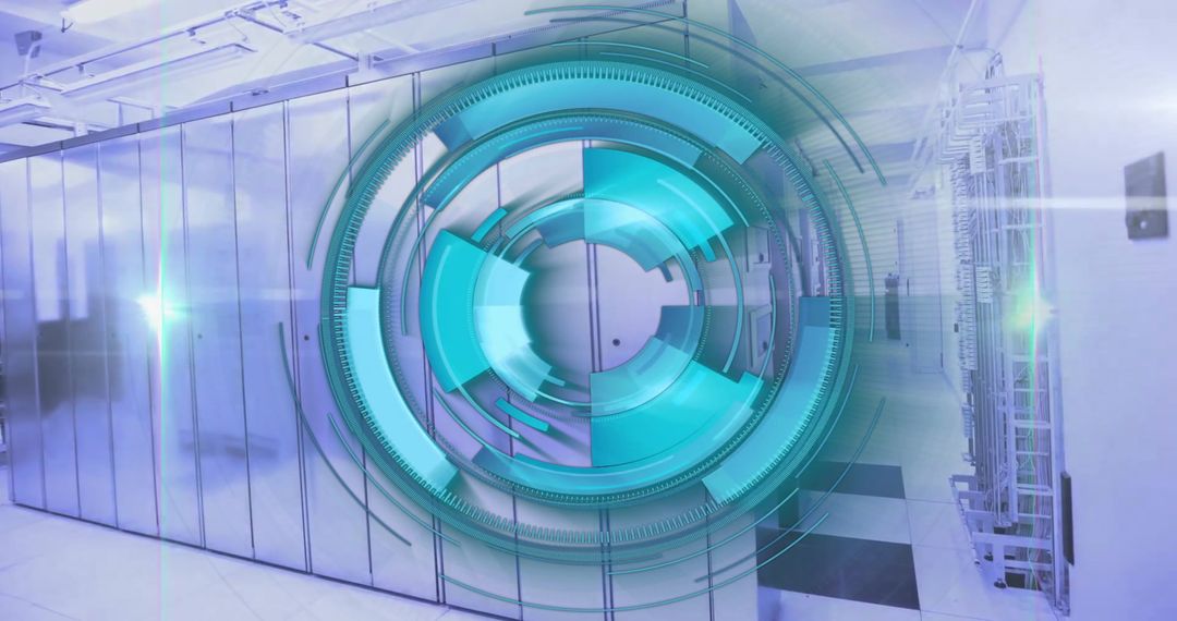 Futuristic Data Processing Visualization in a Server Room