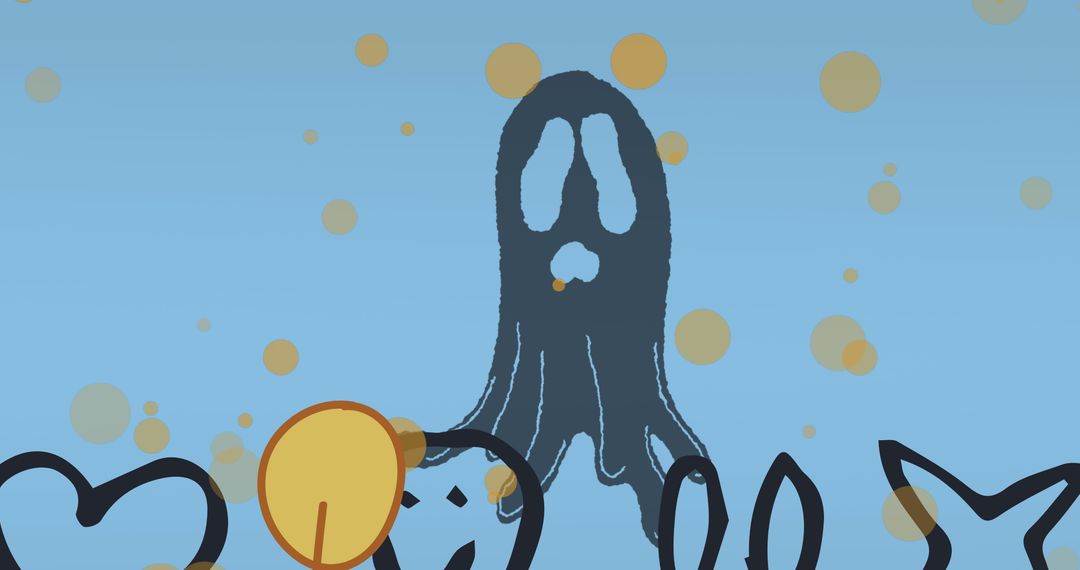 Whimsical Blue Ghost with Golden Bokeh Halloween Backdrop