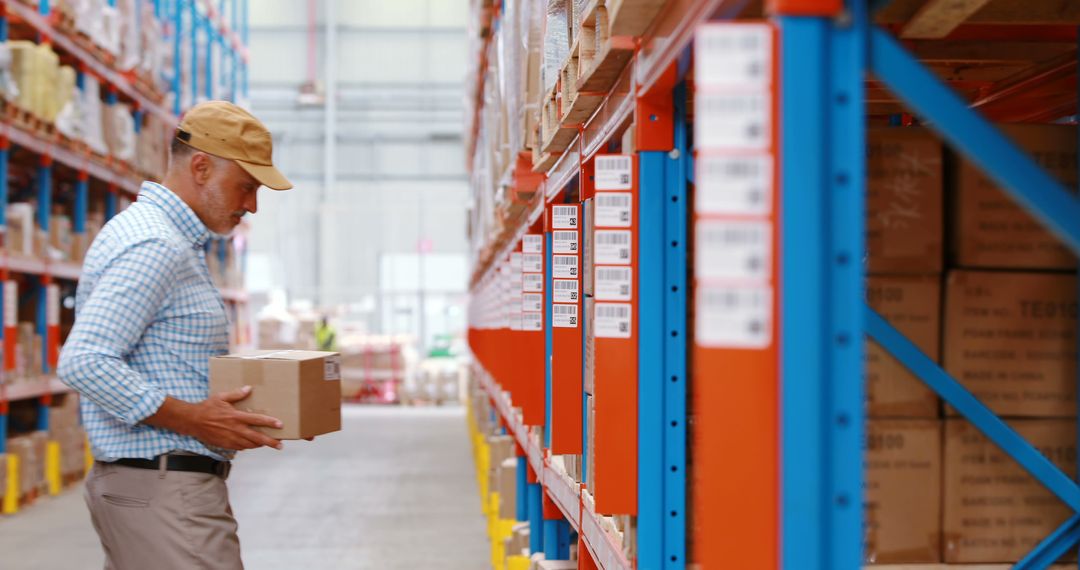 Warehouse Worker Organizing Boxes on Shelves - Free Images, Stock Photos and Pictures on Pikwizard.com