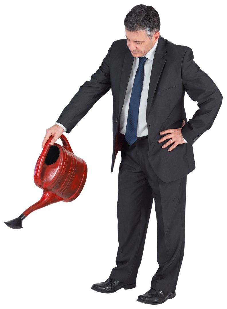 Mature Businessman in Suit with Watering Can Transparent PNG