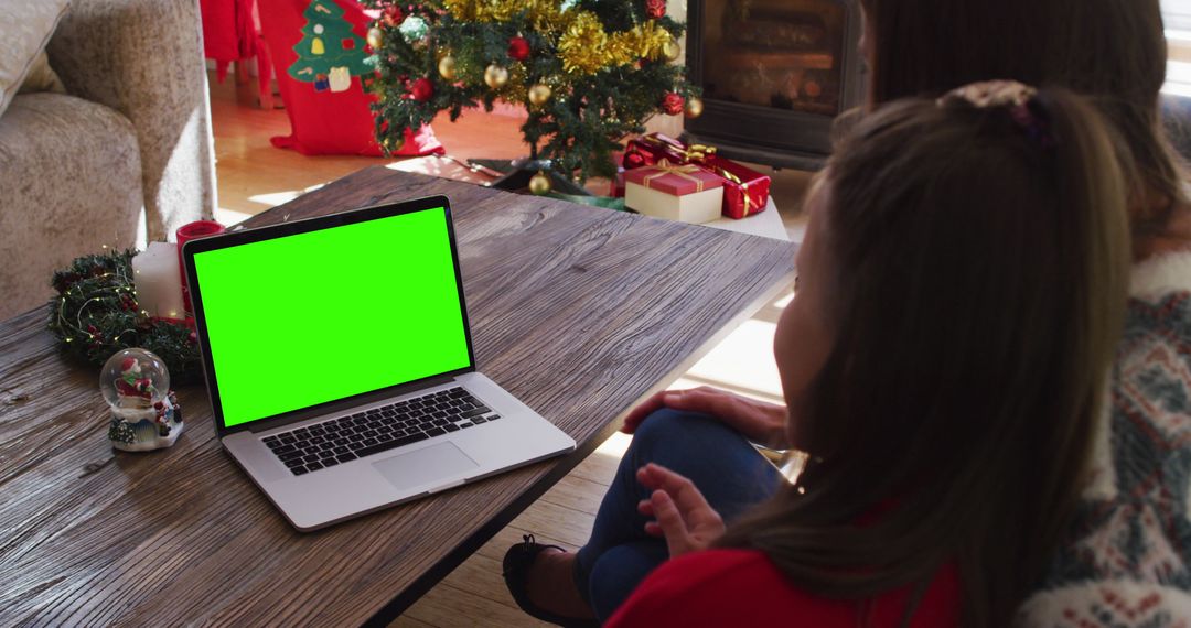 Family Video Call with Green Screen Laptop at Christmas - Free Images, Stock Photos and Pictures on Pikwizard.com