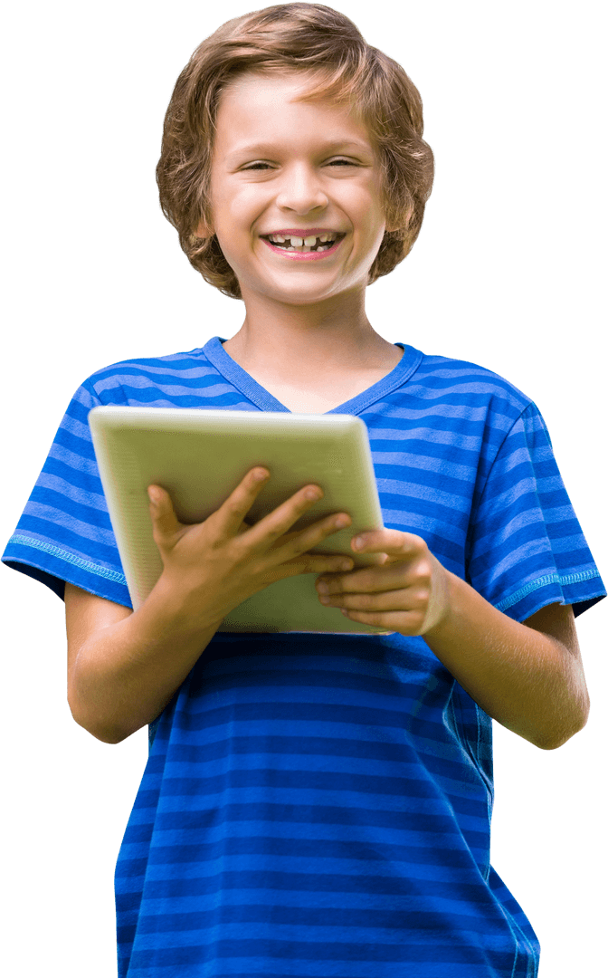 Happy Boy Using Tablet Transparent Background