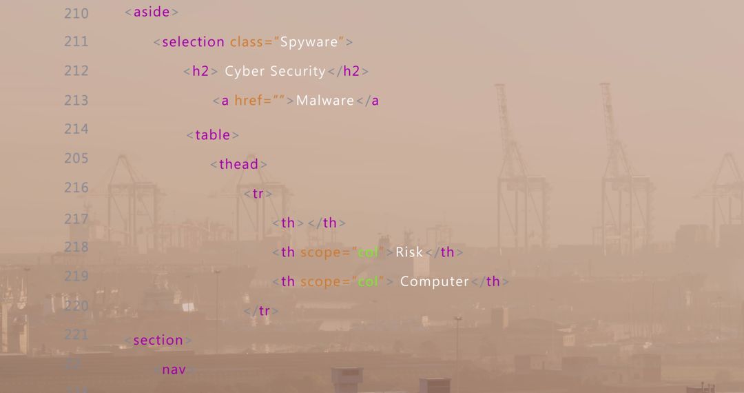 Abstract Computer Code Over City Skyline Symbolizing Technology