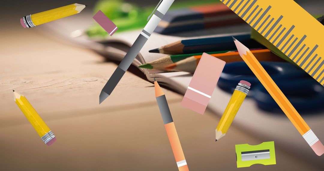 Floating School Supplies on Abstract Background