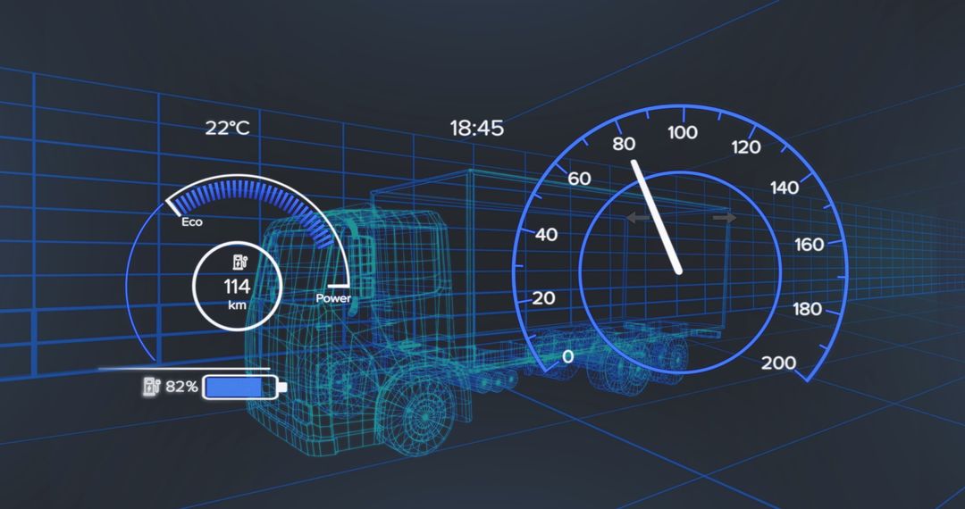 Futuristic Data Interface on Transparent Vehicle Blueprint