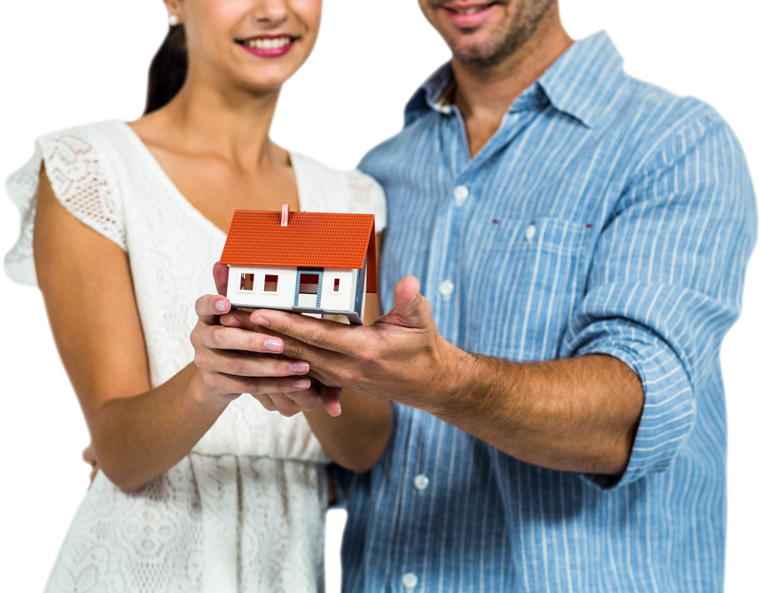 Happy Couple Holding House Model on Transparent Background - Download Free Stock Images Pikwizard.com