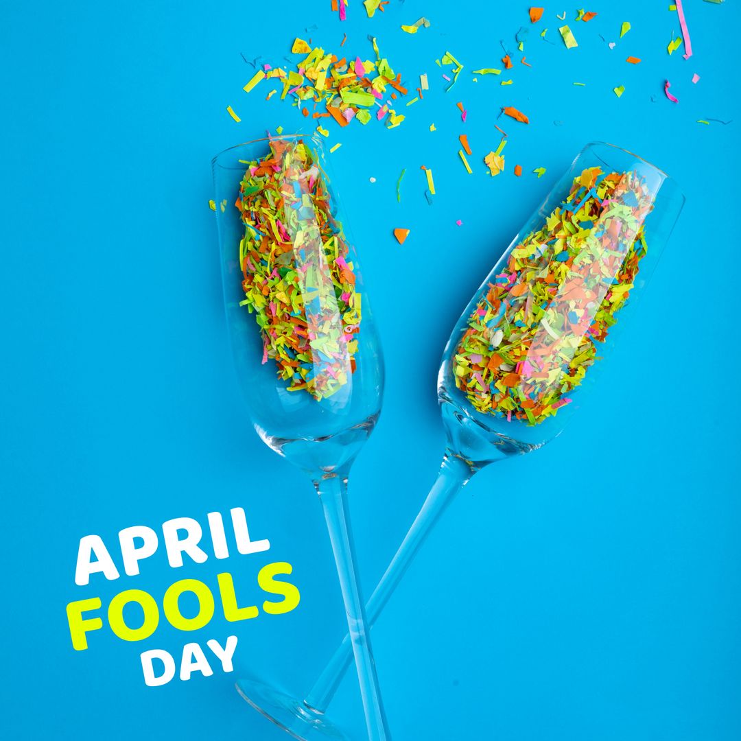 Festive Champagne Celebrating April Fools Day with Colorful Confetti