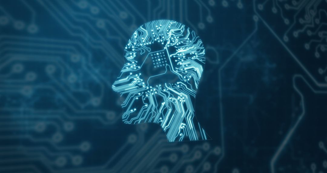 Futuristic Human Head Circuit with Tech Elements