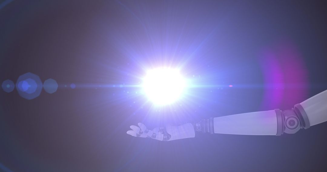 Robot Arm Holding Glowing Network Light Symbolizing Technology