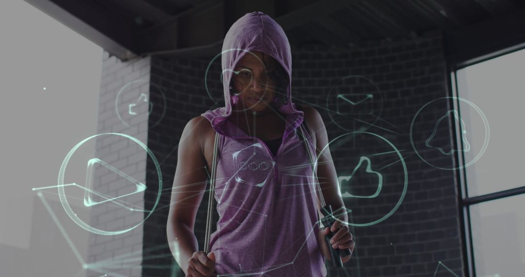 Focused Athlete with Futuristic Digital Interface Concept