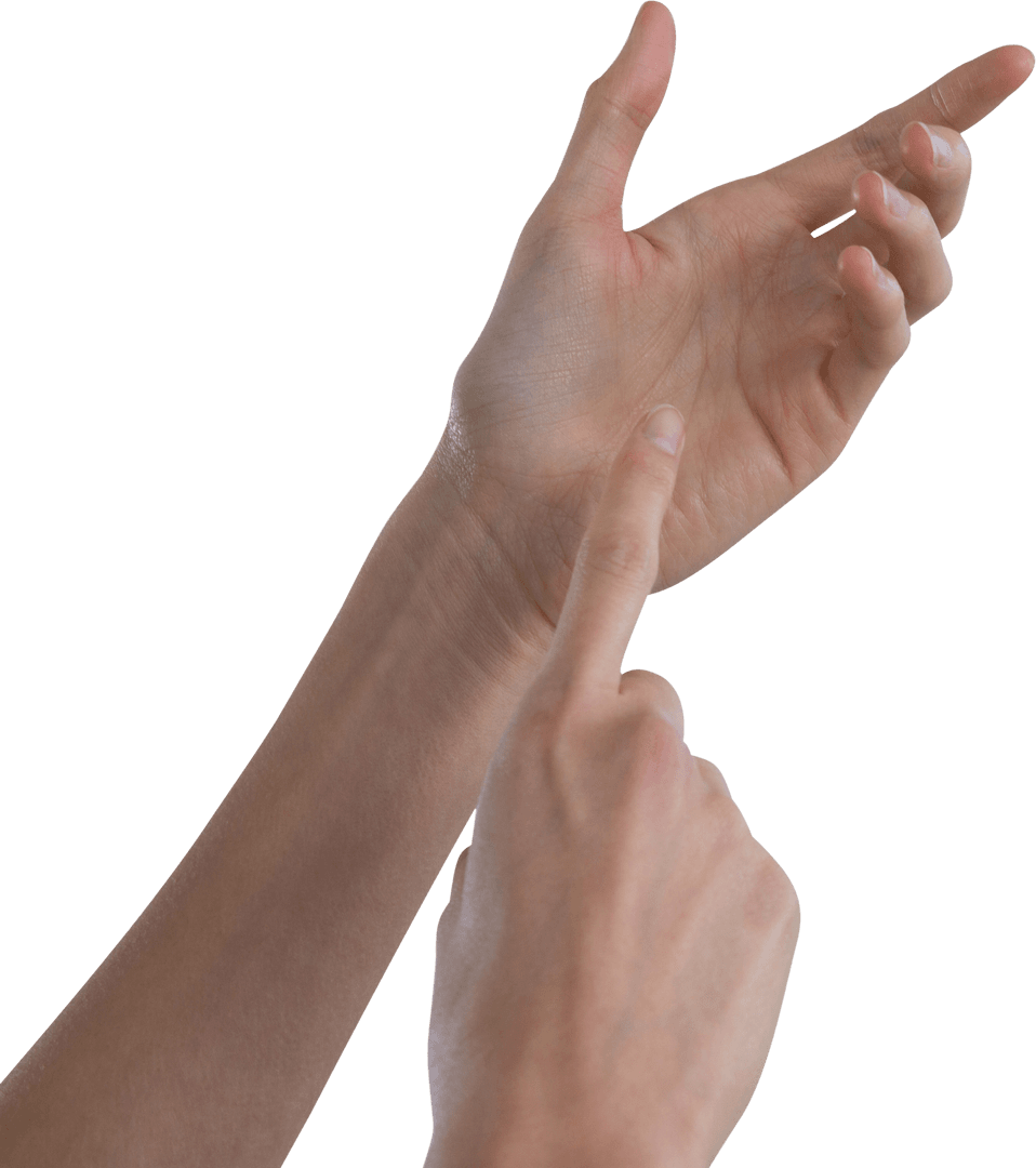 Woman Holding and Pointing to Invisible Object on Transparent Background