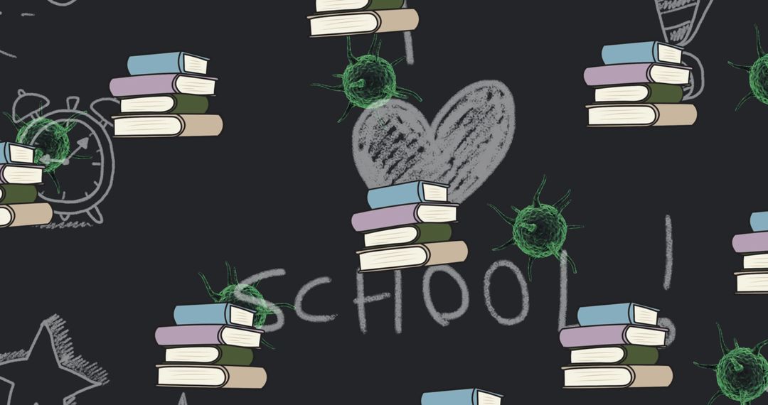 Seamless Pattern of Books and Viruses on Chalkboard