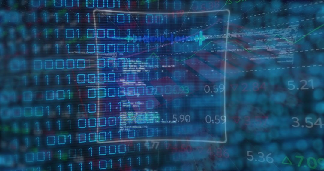 Futuristic Software Interface with Binary Code and Financial Data Visualization - Free Images, Stock Photos and Pictures on Pikwizard.com