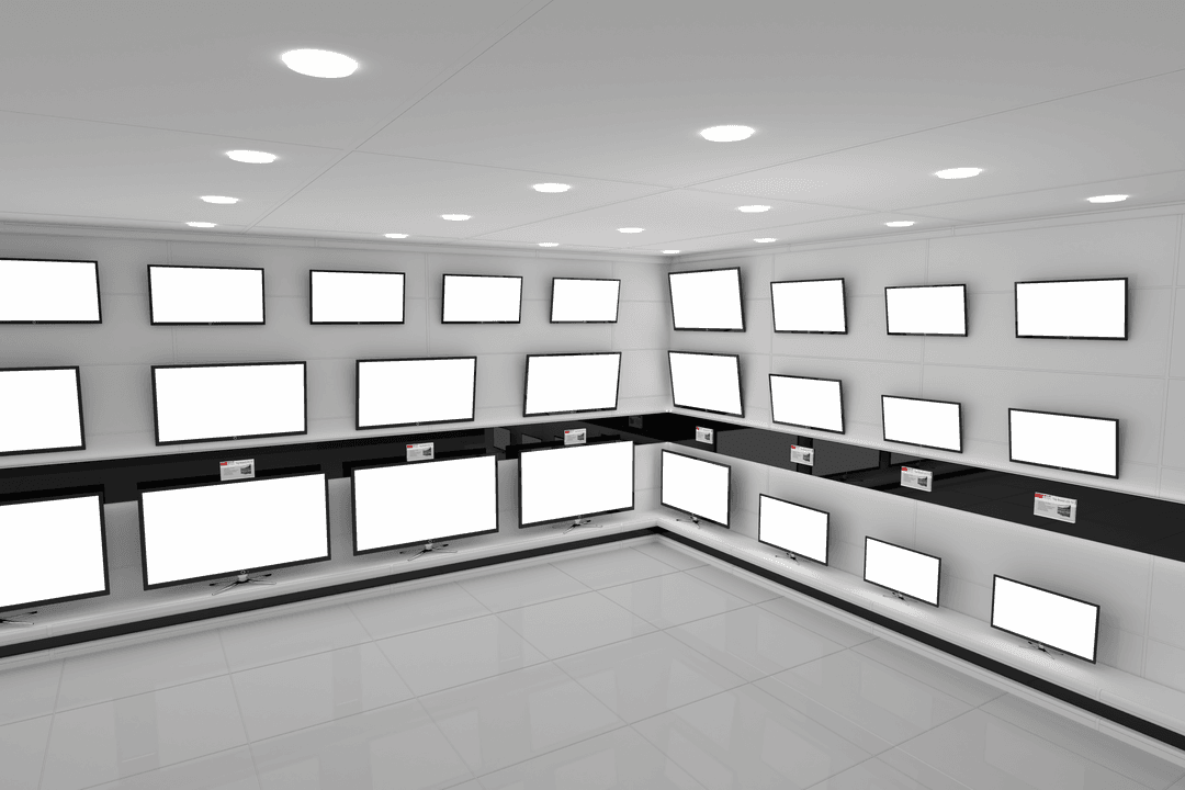 Modern Electronics Store with Transparent TV Displays