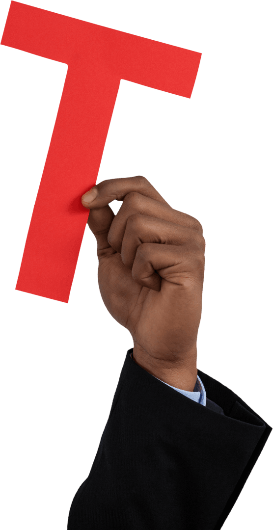 Transparent Hand Holding Red Alphabet Letter T