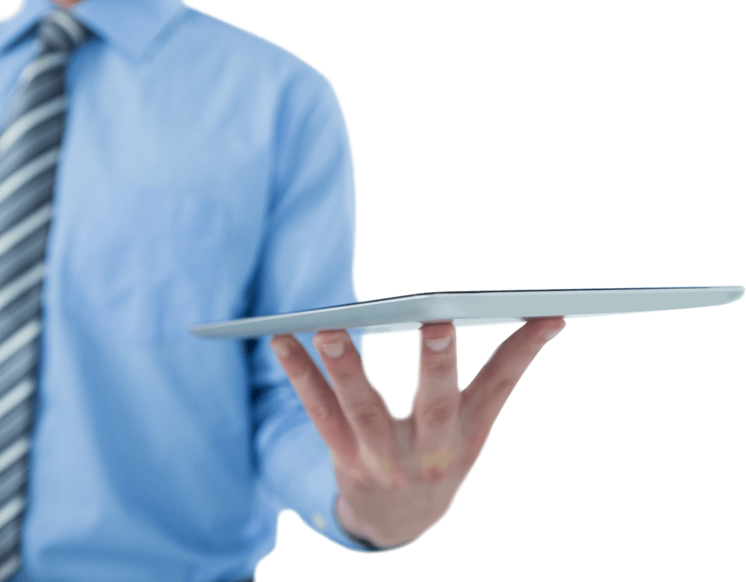 Businessman Using Transparent Digital Tablet Focused and Innovative