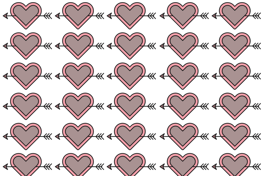 Seamless Gray Heart Arrow Pattern on Transparent Background