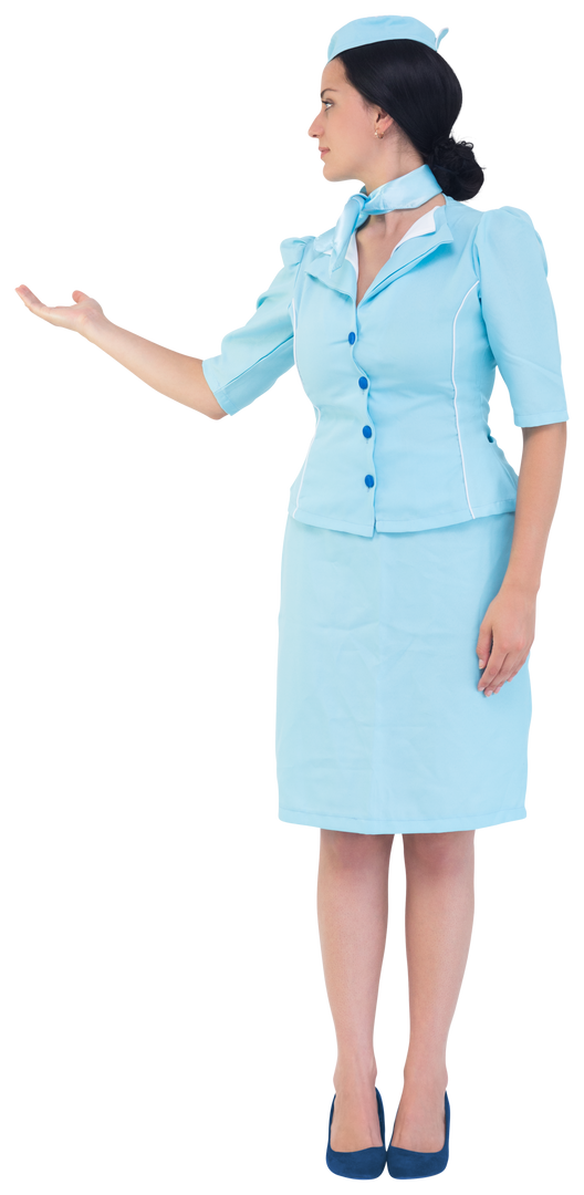 Transparent Air Hostess Pointing with Hand in Uniform - Download Free Stock Images Pikwizard.com