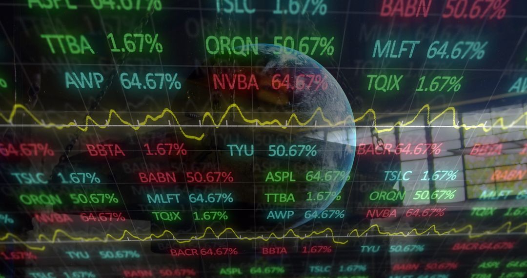Digital Data Stock Ticker Overlay on Global Background