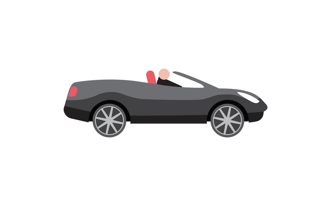 Black Convertible Car Illustration on Transparent Background