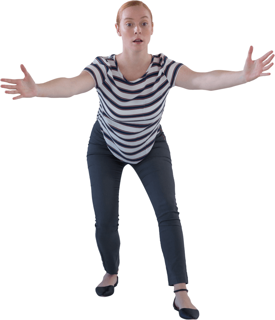 Woman Pretending to Hold Transparent Object