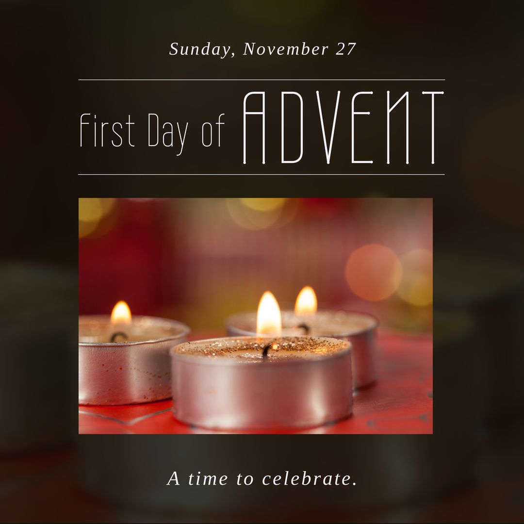 Composition of first day of advent text with candles and light spots on blurred background - Download Free Stock Templates Pikwizard.com