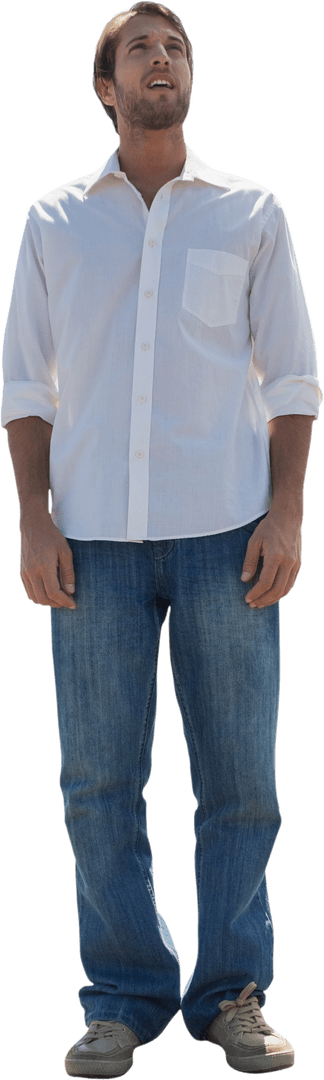 Transparent Full Length Man Standing Looking Up, Casual Style