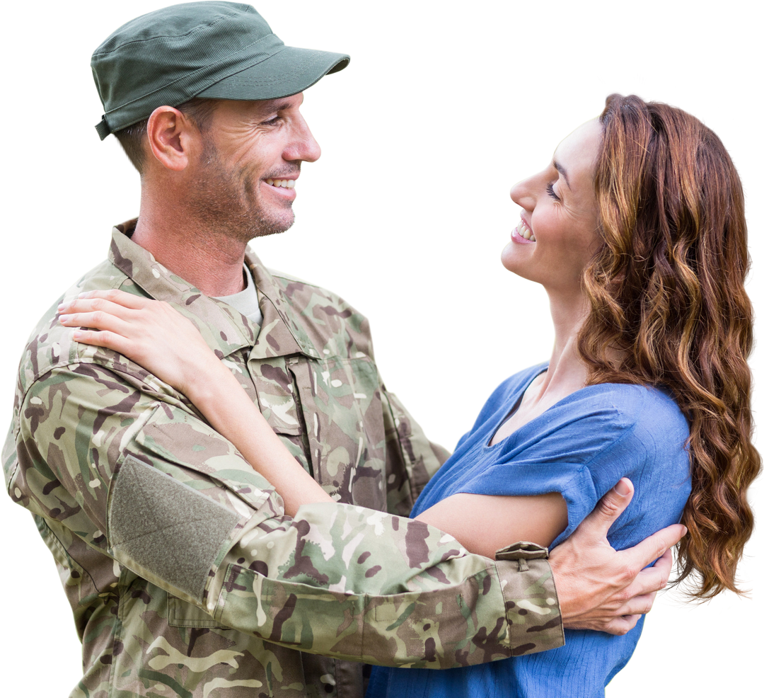 Smiling Soldier Embracing Wife - Transparent - Download Free Stock Images Pikwizard.com