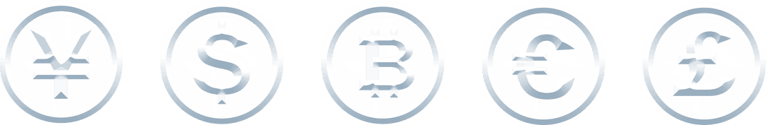 Transparent Currency Symbols with Yen Dollar and Bitcoin