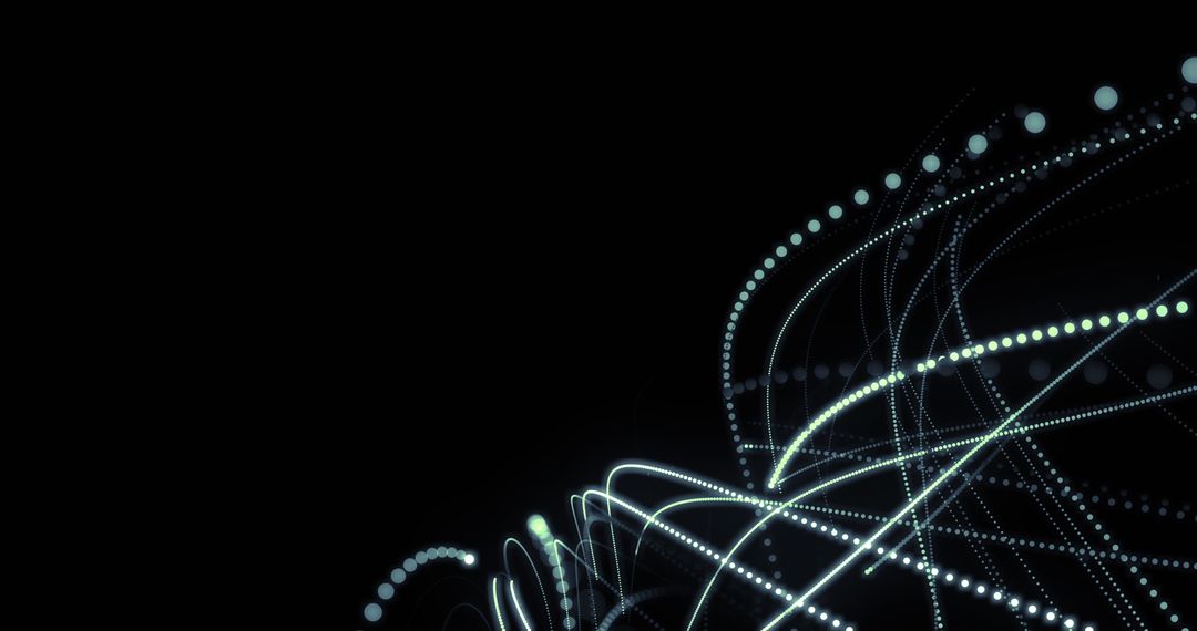 Abstract Curved Light Trails and Glowing Dots on Black Background