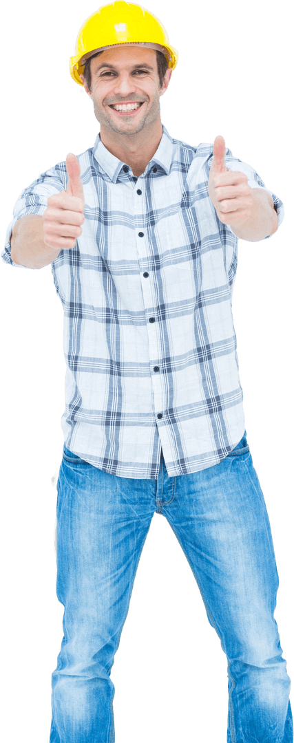 Smiling Architect Wearing Hard Hat Showing Thumbs Up Transparent Background