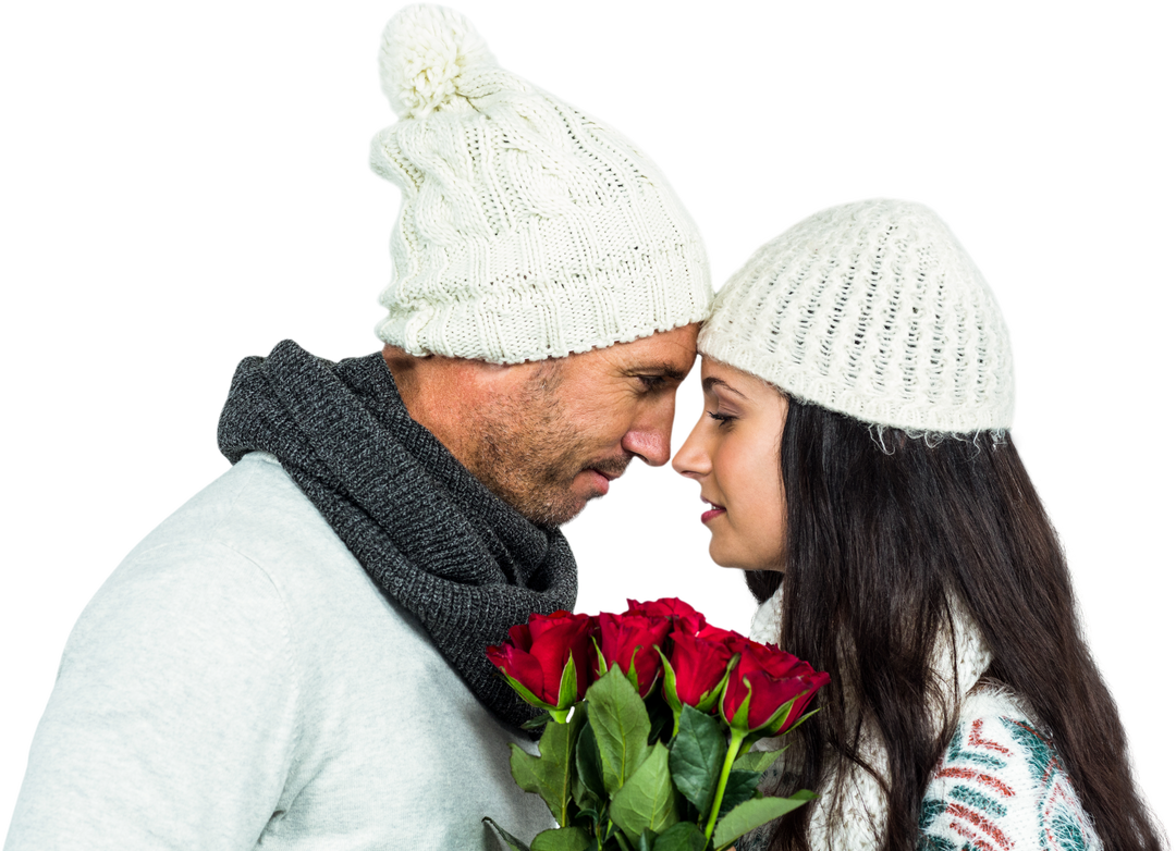 Transparent Smiling Couple Face to Face with Rose Bouquet - Download Free Stock Images Pikwizard.com