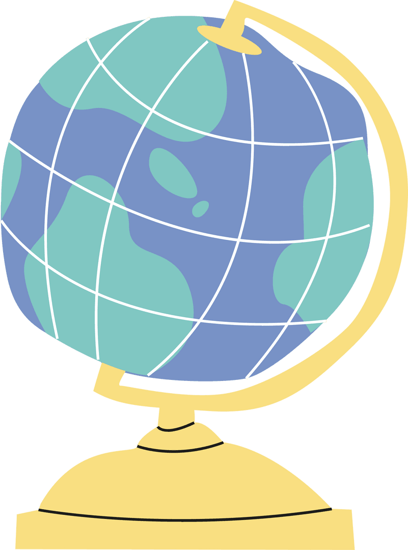 Flat Globe with Golden Stand on Transparent Background