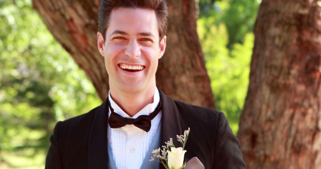 Smiling Groom Ready for Wedding Day in Outdoor Setting - Free Images, Stock Photos and Pictures on Pikwizard.com