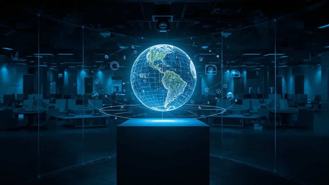 Holographic Globe Projection in Futuristic Office Environment