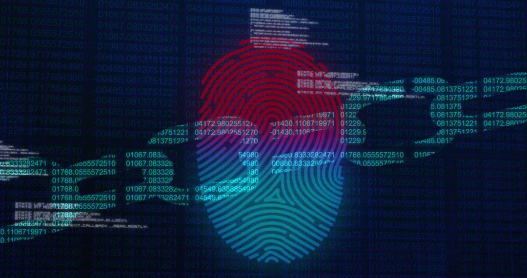 Colorful Digital Fingerprint with Data Chain Illustrating Cyber Security