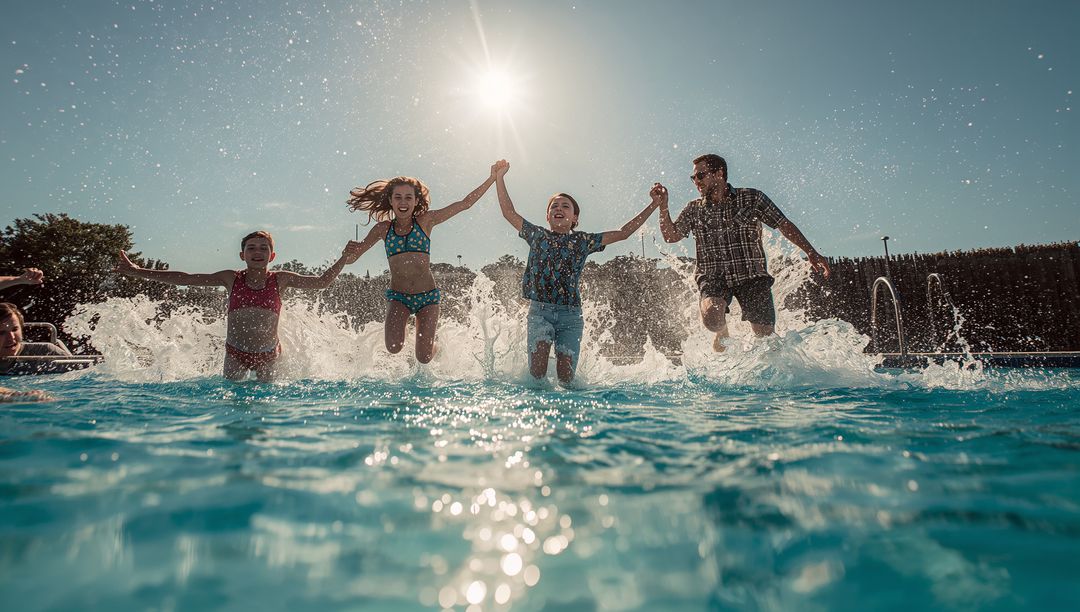 Joyful Family Pool Time Under Bright Summer Sun