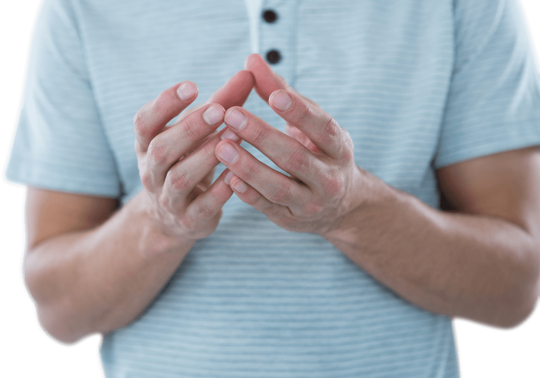Transparent Invisible Object Between Man's Hands Close-Up