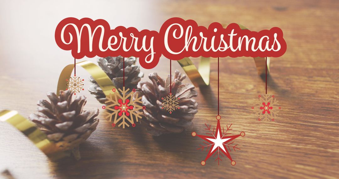 Festive Merry Christmas Greeting Card with Pine Cones and Decorations