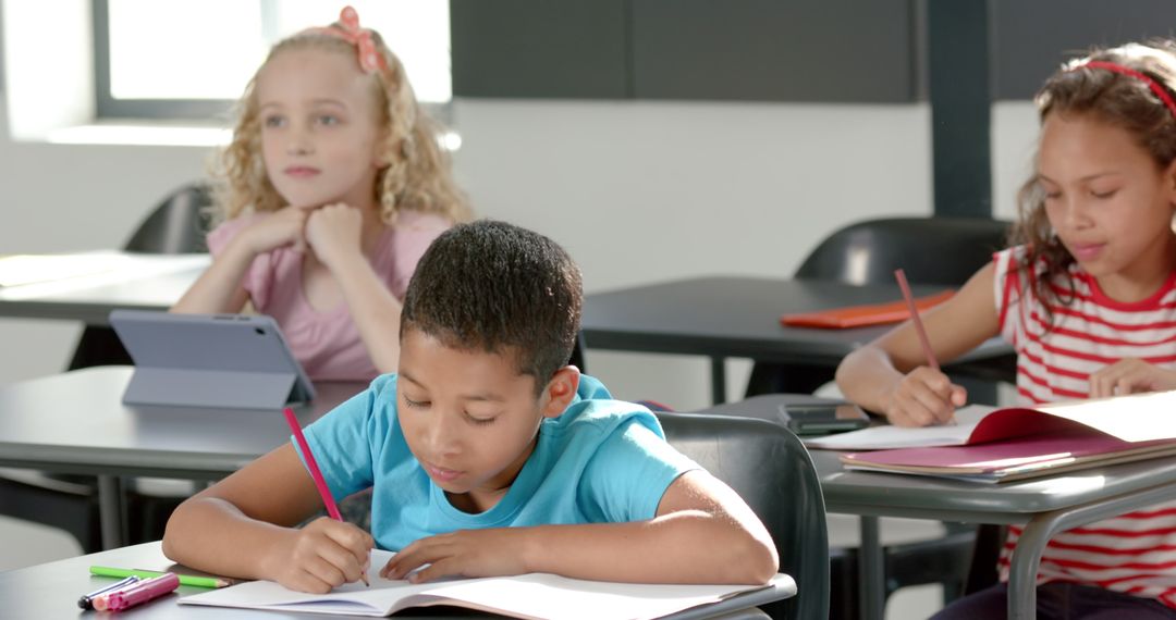 Diverse Classroom Scene with Engaged Students Learning