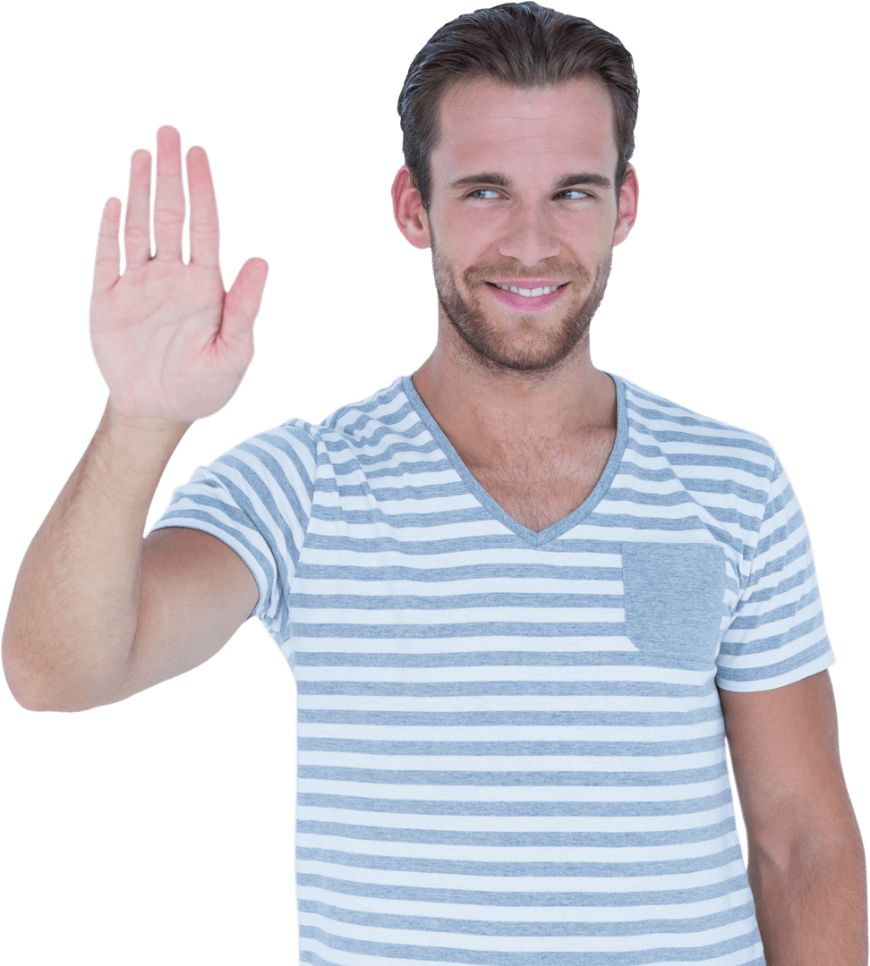 Handsome Man Waving with Friendly Expression Transparent Background - Download Free Stock Images Pikwizard.com