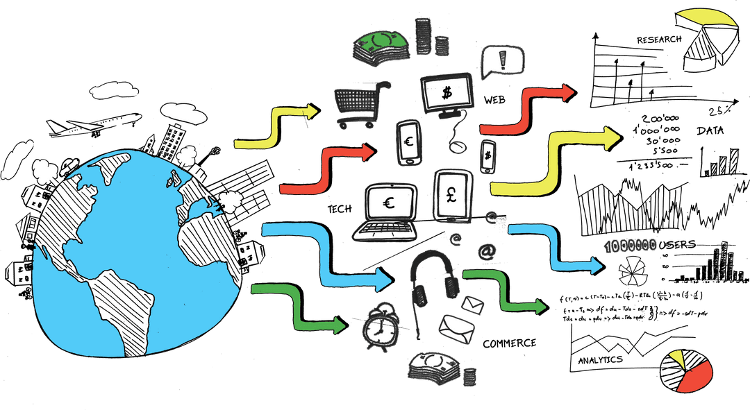 Digital Business Icons Illustrating Global Network on Transparent Background
