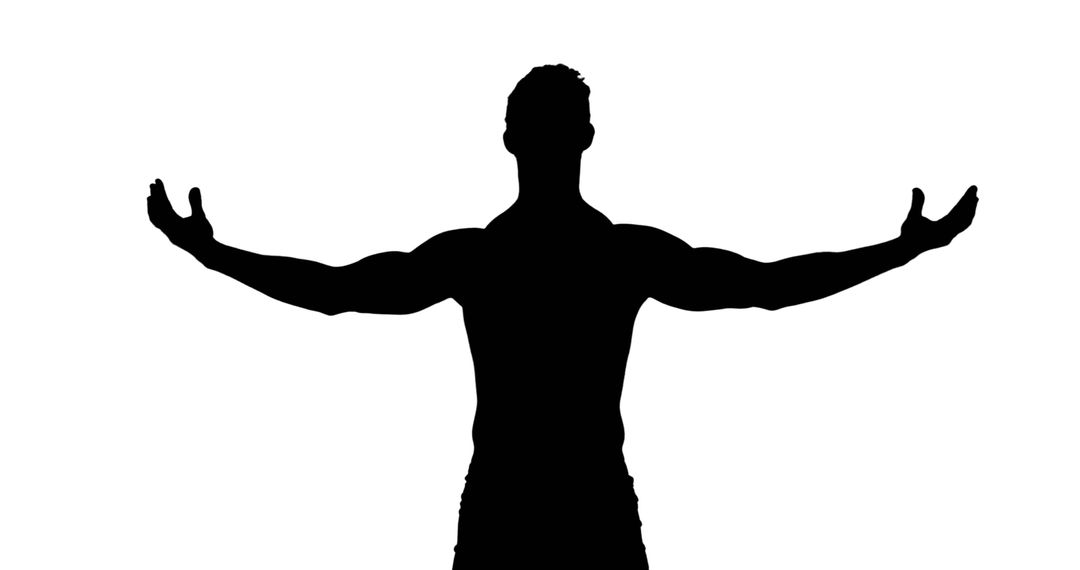 Silhouette of muscular man stretching arms open - Free Images, Stock Photos and Pictures on Pikwizard.com