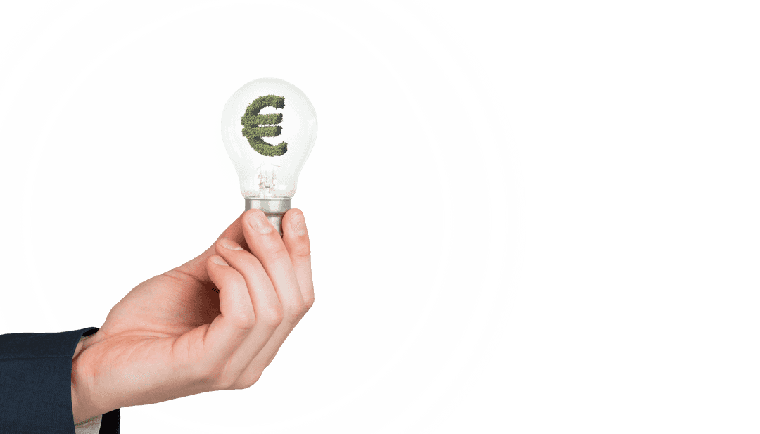 Transparent Hand Holding Lightbulb with Euro Symbol