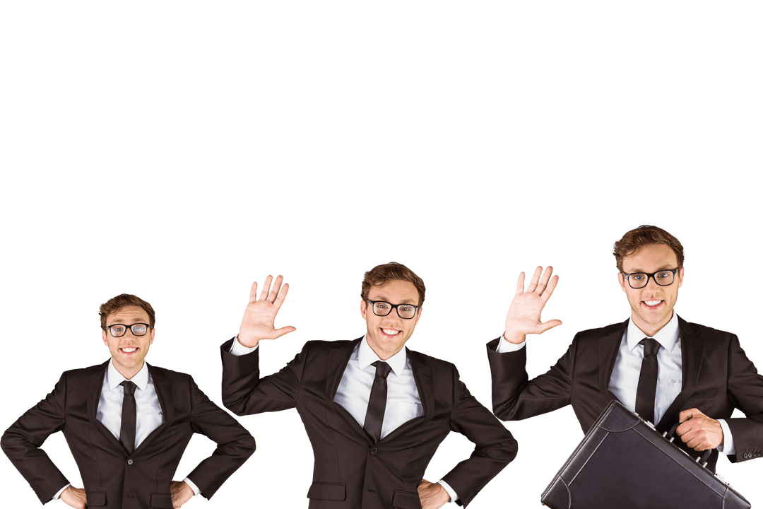 Cheerful Businessman Trio Silhouette on Transparent Background