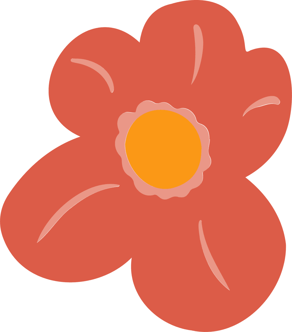 Transparent Floral Illustration with Red Petals and Yellow Center
