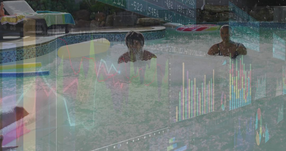 Summer Pool Fun Interacting with Financial Data Outdoors