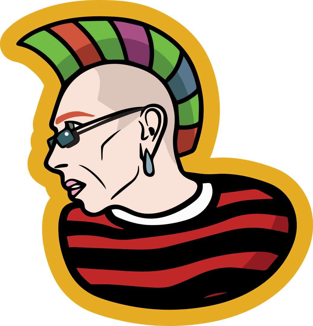 Transparent Punk Man Illustration with Colorful Mohawk and Glasses