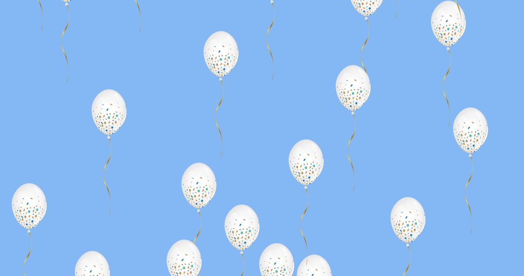 Floating white balloons on blue abstract background
