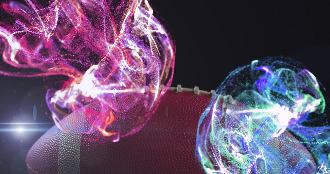 Rugby Ball with Vibrant Light Swirls in Abstract Composite Design